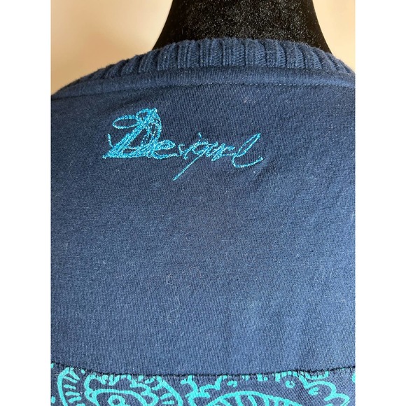 Desigual Geisha Floral Embellished Long Sleeve Tie Cuff Black Sweater Size M - Picture 4 of 9